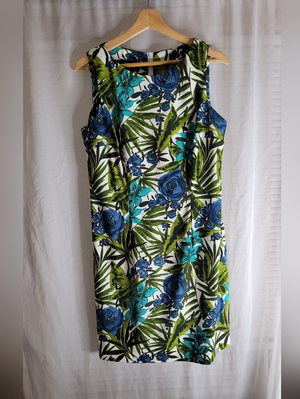 AGB Shift Dress Tropical Sleeveless Size 12 Green Blue